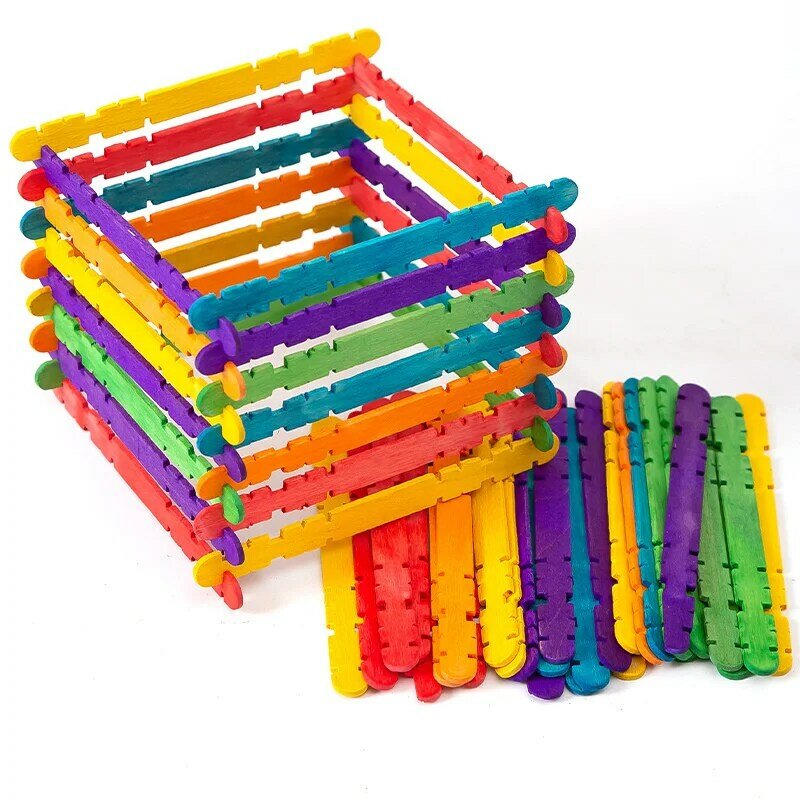 50ชิ้น/ล็อตเด็ก DIY Craft ของเล่นธรรมชาติที่มีสีสันไม้นับ Sticks Montessori ก่อนวัยเรียนเด็กนับคณิตศาสตร์ของเล่นเพื่อการศึกษา