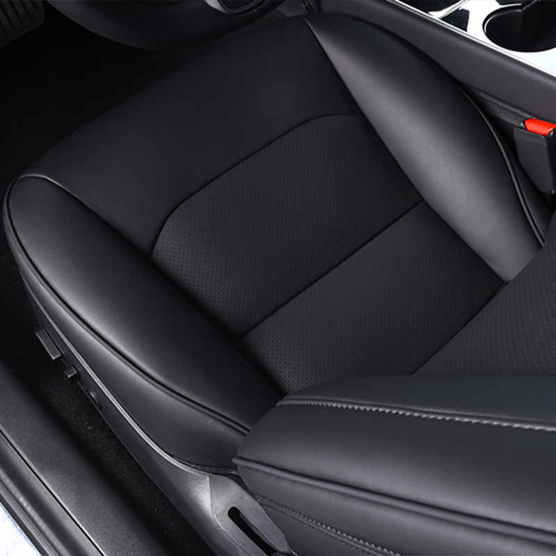Juego completo de fundas de asiento de coche para Tesla modelo 3 Y, accesorios interiores de cuero resistentes a la suciedad, impermeables, para las cuatro estaciones, color negro