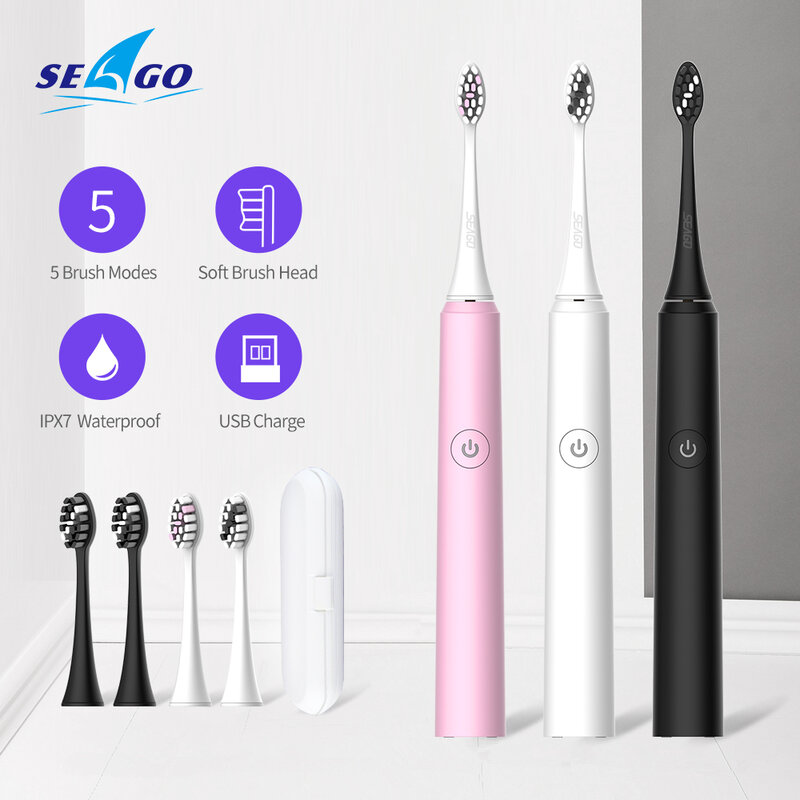 SEAGO-brosse à dents électrique sonique, brosse à dents automatique, automatique et Rechargeable par USB, étanche, blanchiment, meilleur cadeau
