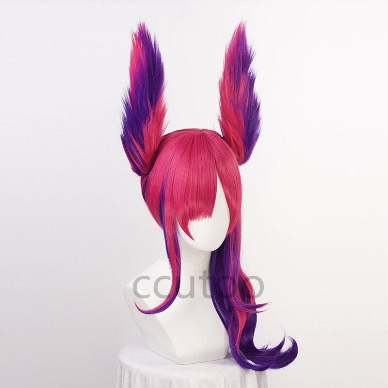 LOL Star Guardian The Rebel Xayah parrucca Cosplay donna capelli sintetici gioco parrucca Cos con Chip rimovibile coda di cavallo + cappuccio parrucca