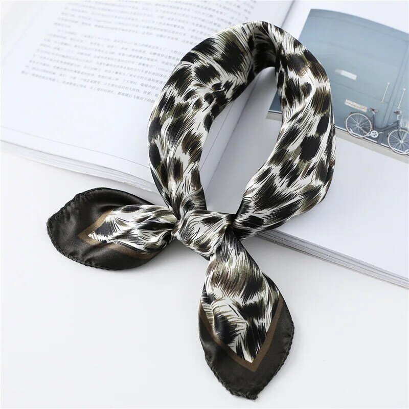 50x50cm Small Imitated Silk Scarves with Funky Little Leopard-print