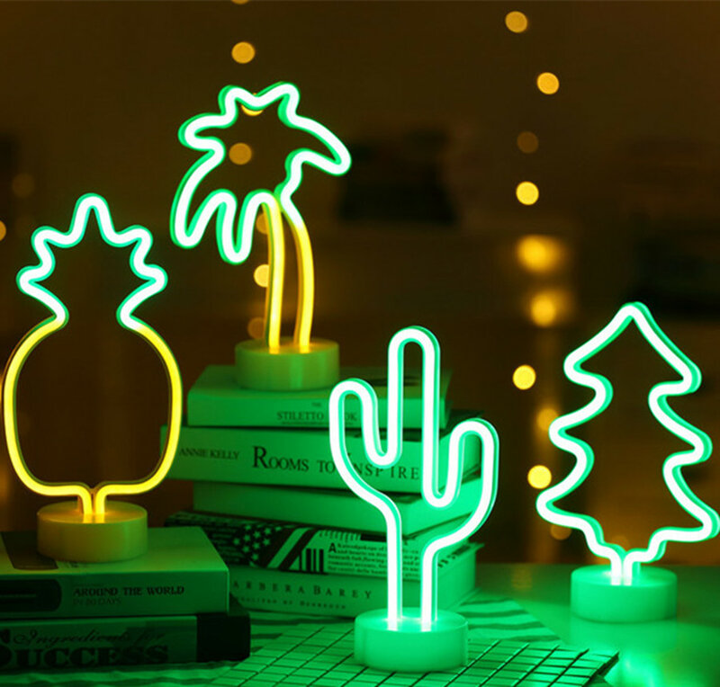 Светодиодная неоновая вывеска, популярный светодиодный светильник с питанием от USB, неоновые настольные лампы с фламинго, КАКТУСОМ, прикроватные светильники для спальни, творческая детская ночь