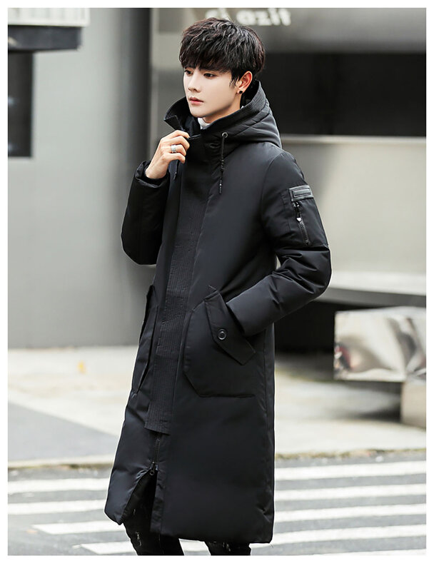 Jaket Musim Dingin Kualitas Tinggi Mantel Parka Hangat Tebal Bertudung Pria Kasual Jaket Bulu Angsa Putih Panjang 3XL
