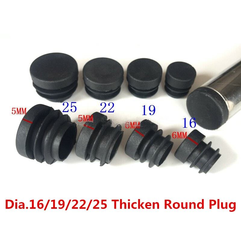 2-100pcs 16mm-25mm engrossar preto redondo de plástico tapagem plug tampas tubo tubo inserções plug bung inserir rolha para cadeira perna tubo