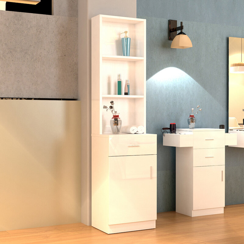 Mesa auxiliar de peluquería, mueble de madera MDF, 3 colores, 5 compartimentos, 1 cajón, 1 puerta