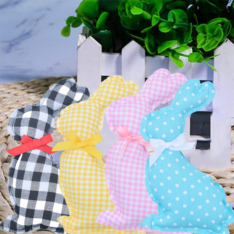 1PC Bunny Ornaments Cloth Art Stuffed Cute Rabbit Doll Toys Easter Holiday Party Decoration Supplies For Children Gifts