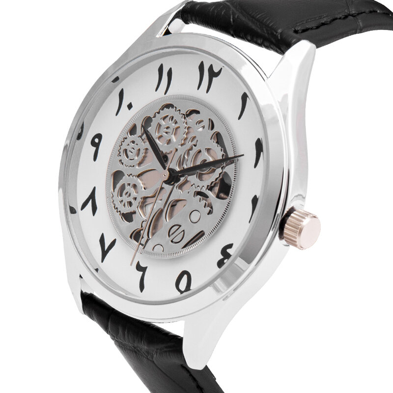 Reloj de pulsera árabe de cuero para hombre y mujer, relojes de hora, movimiento de cuarzo japonés