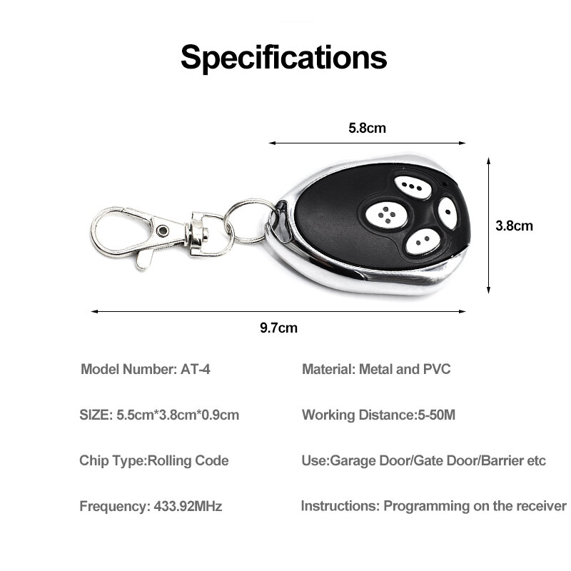 Top Alutech AT-4 AN-Motors AT-4 Garage Gate Remote Control 433MHz Alutech AnMotors ASG1000 AR-1-500 ASG 600 Controller Keychain