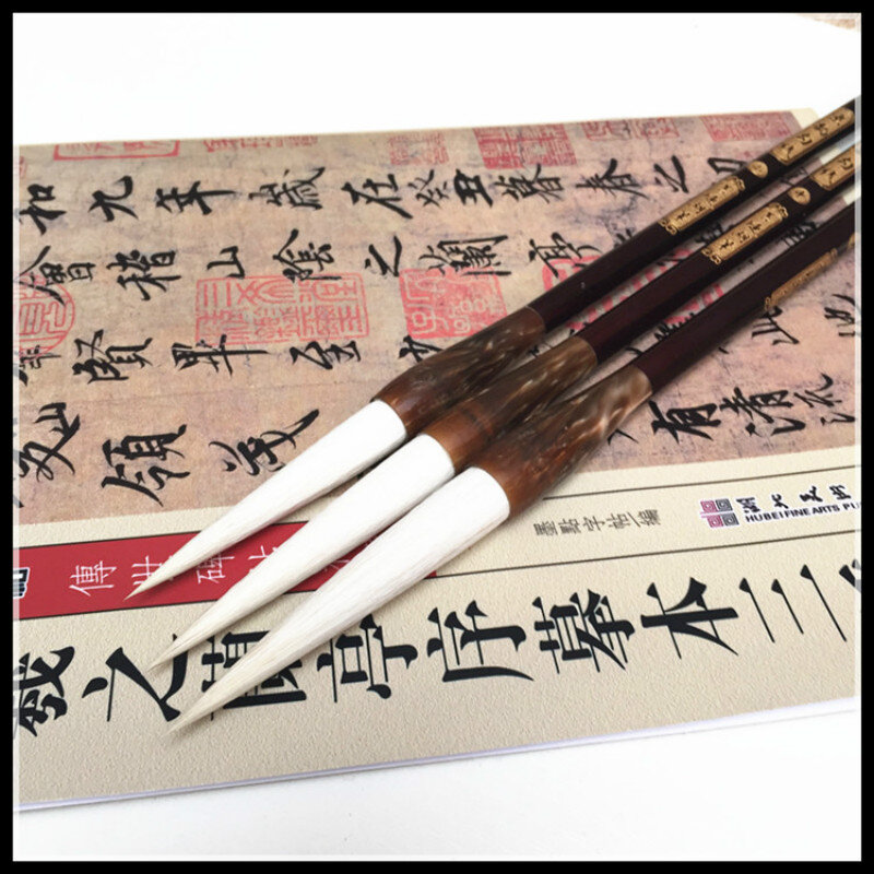 Woolen Hair Chinese Calligraphy Brushes Long Hair Soft Caligrafia Cursive Script Painting Writing White Hair Brush Tinta China