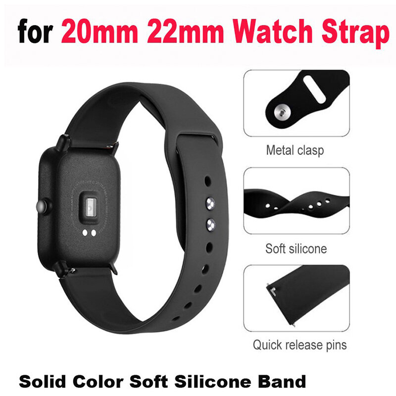 20/22 мм силиконовый мягкий ремешок для Xiaomi Huami Amazfit Bip bit Smartwatch ремешок 22 мм браслет для Huawei watch 2/Samsung Gear S2