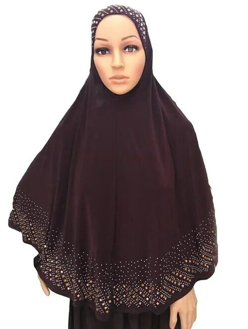 Groot Formaat Moslim Vrouwen Strass Instant Khimar Overhead Hijab Tulband Volledige Cover Gebedssluier Islamitische Boerka Hoofddoek Sjaal Arabische
