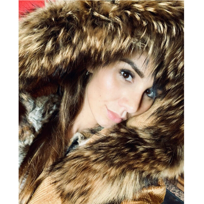 MAOMAOKONG 2022 Winter Parkas With Natural Real Raccoon Fur Collar Women Fur Coat CorduroyWarm Long Jacket Female Clothing