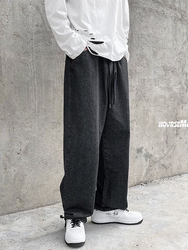 Pantalones vaqueros de talla grande para hombre, pantalón informal versátil, de pierna recta coreana, ropa de calle barata, ropa china