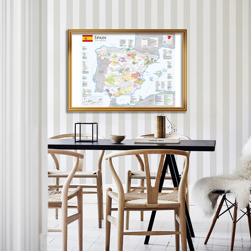 Pintura en lienzo con mapa de la región vinílica española, póster de pared, suministros escolares, decoración del hogar para sala de estar, 90x60cm