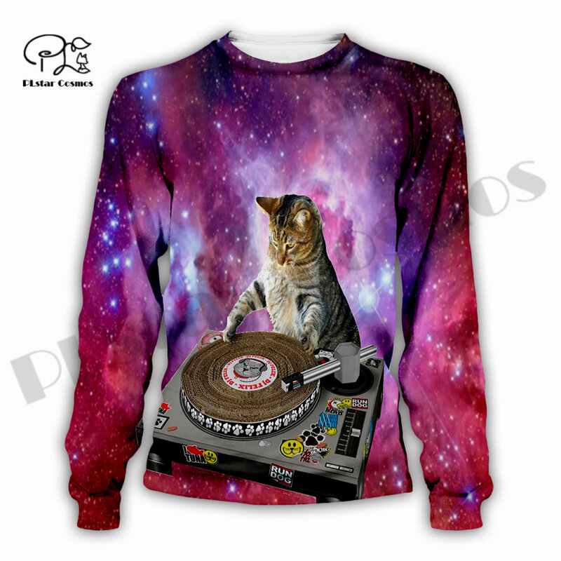 Новейшая забавная музыкальная Толстовка PLstar Cosmos 3 с принтом в виде кота, космоса, DJ, хиппи, уникальная уличная одежда унисекс в стиле Харадзюку, толстовка/свитшот на молнии