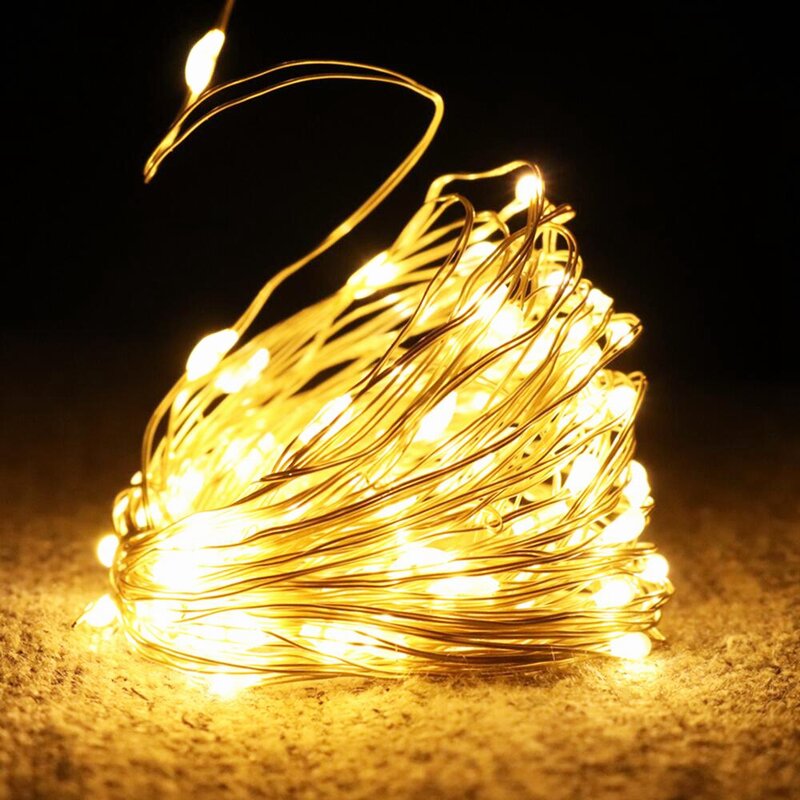 Łańcuchy Led lampki Garland drut miedziany 1M 2M 5M10M oświetlenie bateryjne Garland na świąteczne dekoracje weselne