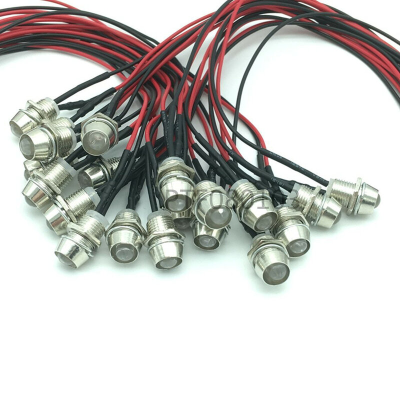 50pcs 5 milímetros 12V colorido pré-wired LED Indicador lâmpada Piloto Traço de Luz Da Lâmpada de Metal Wire Leads