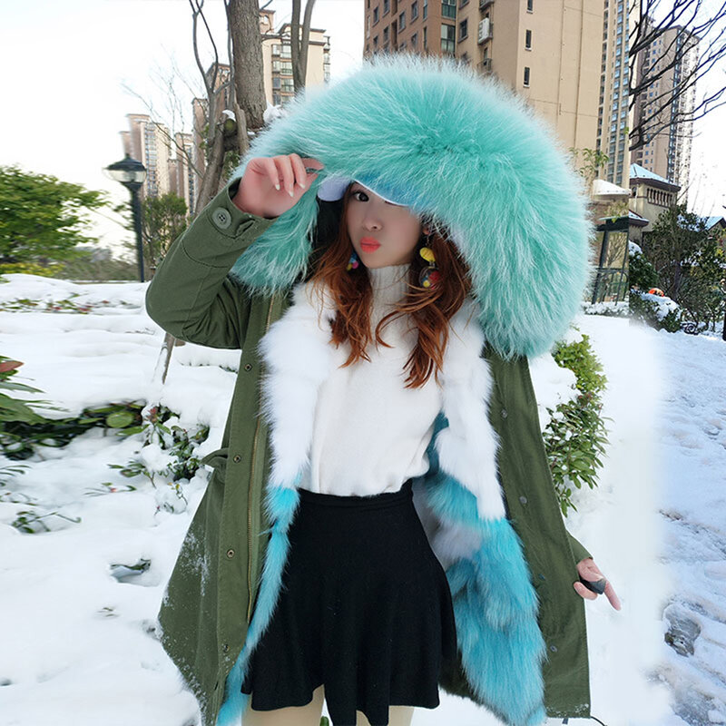 MaoMaoKong 2023 nuovo cappotto di vera pelliccia con cappuccio donna inverno parka collo di pelliccia di volpe naturale giacca calda fodera rimovibile abbigliamento femminile