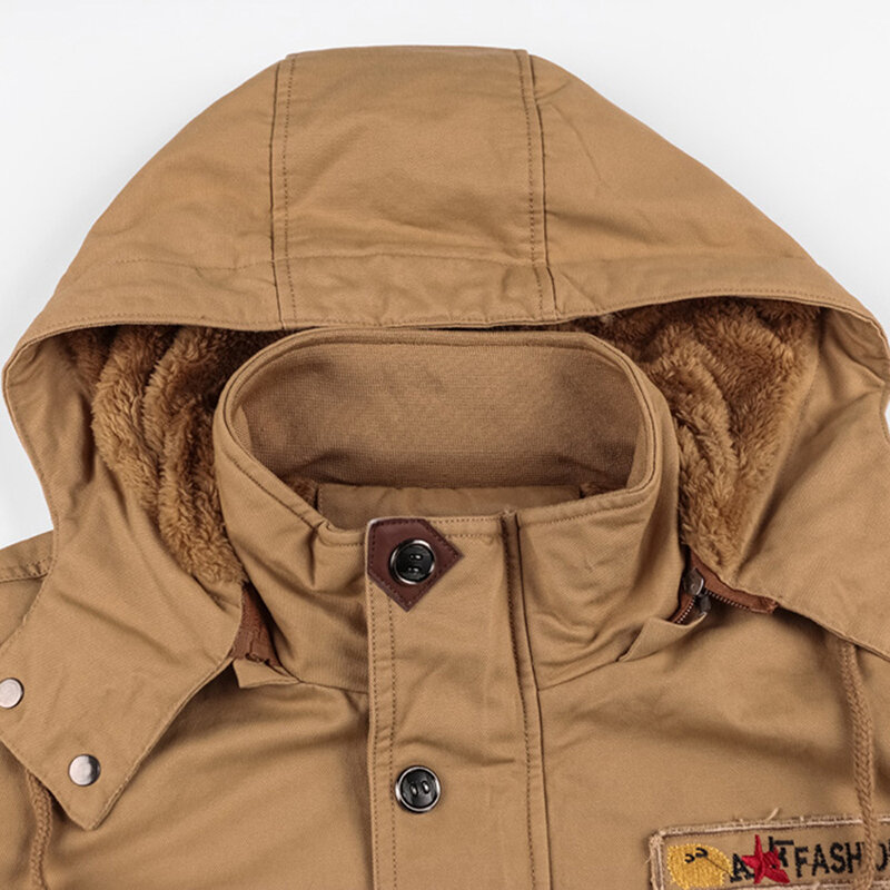 Jaqueta masculina de inverno de lã interna, grossa, quente, casual, parkas, casacos para áreas externas, jaquetas masculinas, inverno com capuz, sobretudo