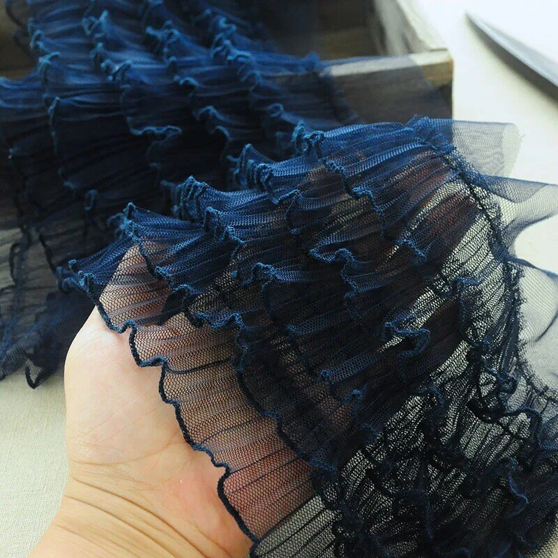 1 м плиссированная кружевная ткань, тюль 18 см, лента для шитья, гипюр, товары для рукоделия, небесно-голубое кружево для платья encajes para costura QY20