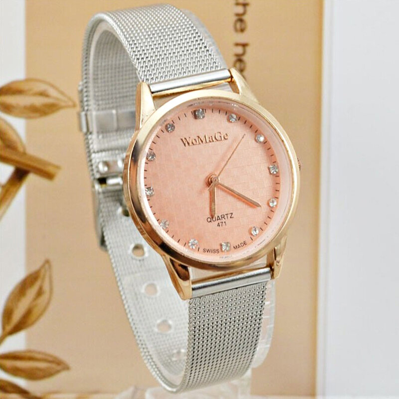 Womage Women Watches Fashion Casual Womens Watches Stainless Steel Mesh Band Quartz Watch Reloje Mujer Relogio Feminino hodinky