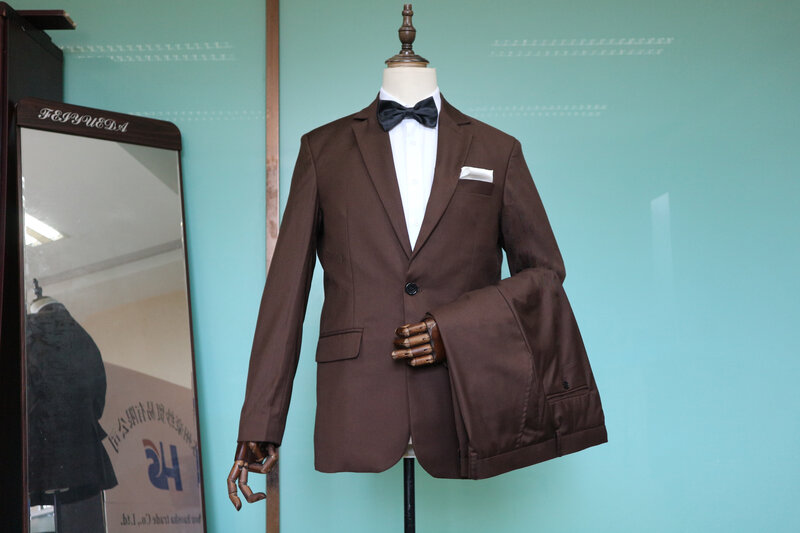 Veste et pantalon moulants pour hommes, smokings élégants, manteau, pantalon, marron imbibé, robe de soirée d'affaires, mariage, été, derniers modèles, 2023