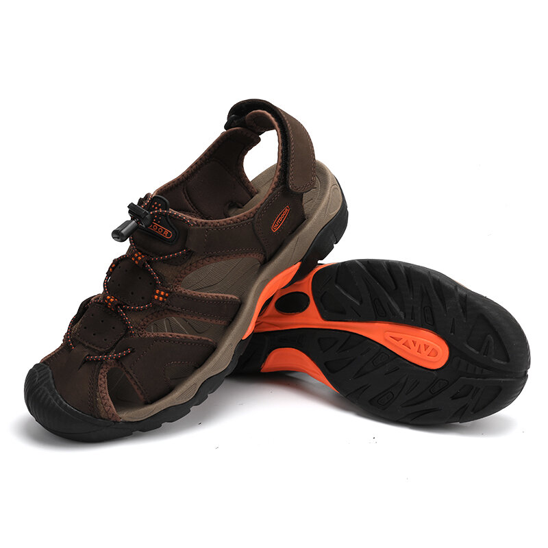 Sandales de plage en cuir véritable pour homme, chaussures d'extérieur, de marche, grande taille 48, à la mode, été