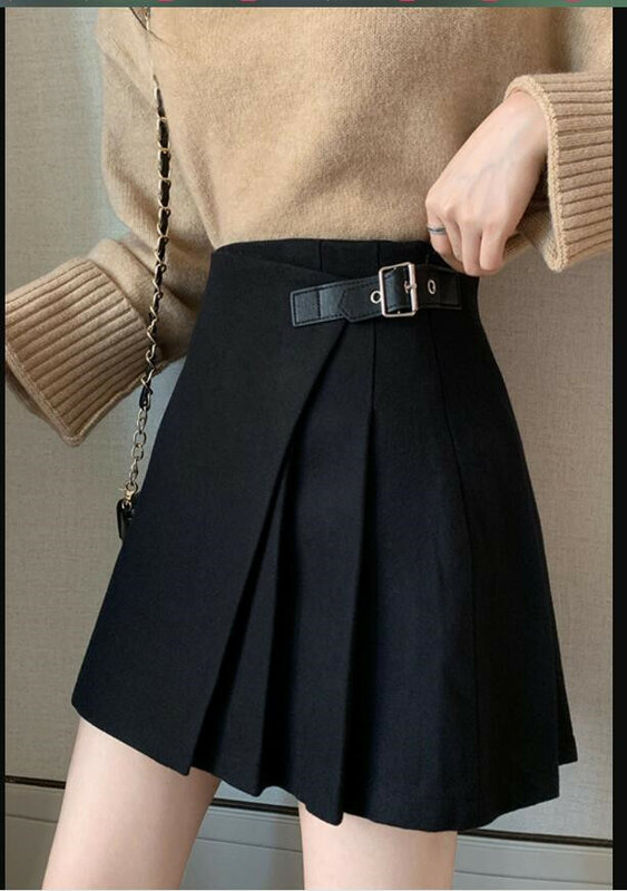 Falda plisada de talla grande, falda Coreana de cintura alta, fina, con palabras, novedad de 2020