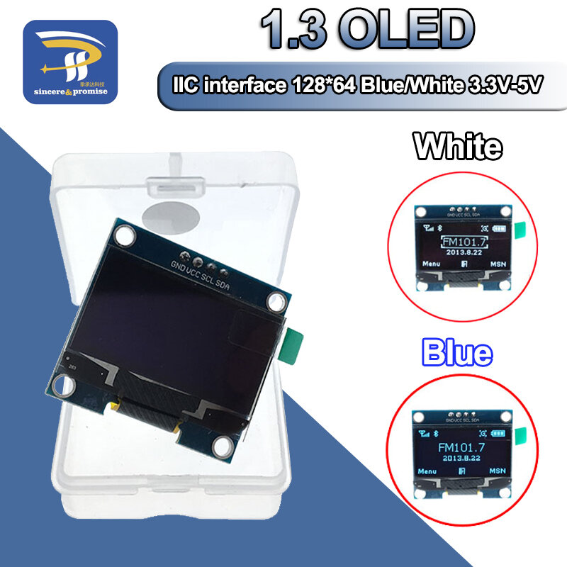 OLED LCD LED 디스플레이 모듈 아두이노 IIC I2C 통신용, 화이트 및 블루 컬러, 1.3 인치, 128x64, 1.3 인치, 1 개