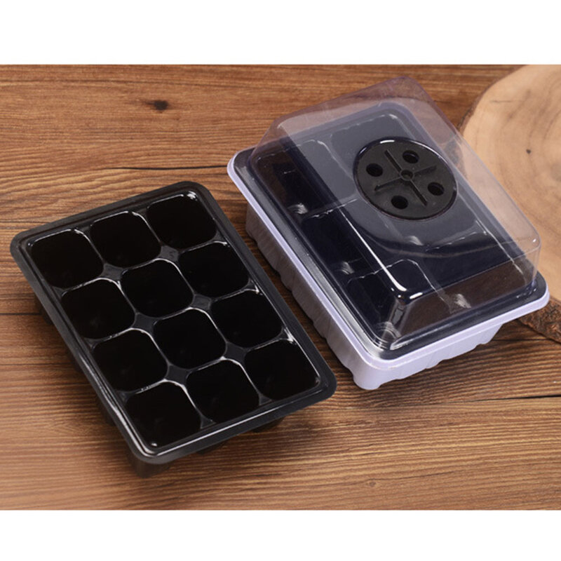 Plástico suculentas 6/12 componentes bandejas de plántulas caja de inicio de semillas maceta con tapa