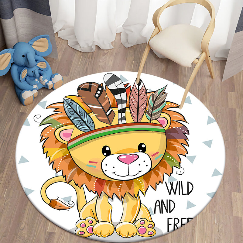Kawaii-漫画の動物のカーペット,丸い,リビングルーム,子供部屋用のライオンフロアマット,柔らかい台所用品