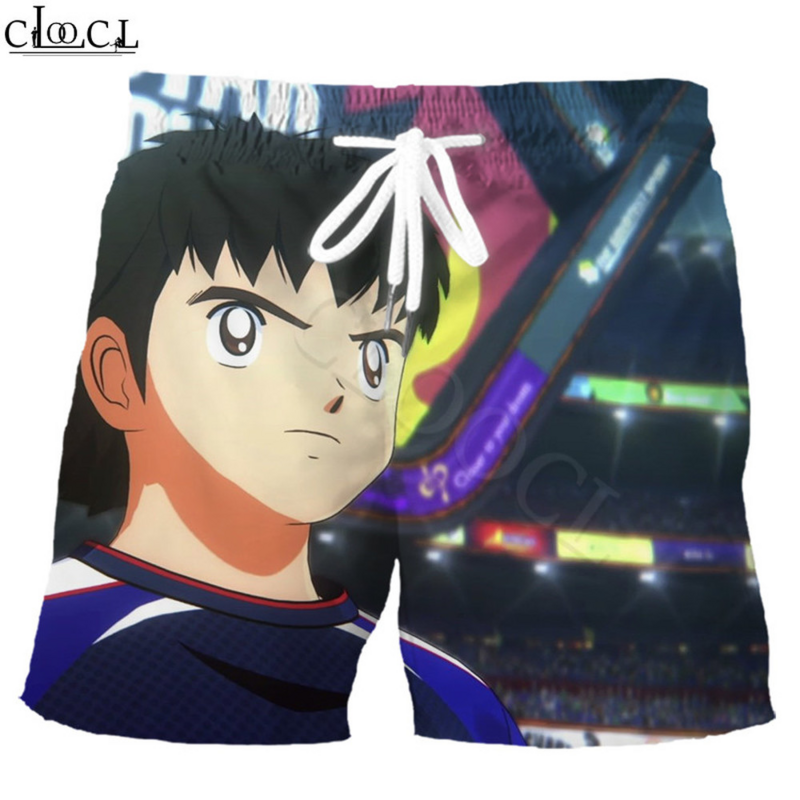 Cloocl moda anime capitão tsubasa 3d imprimir esportes de futebol masculino tamanho grande solto elástico esportes lazer shorts