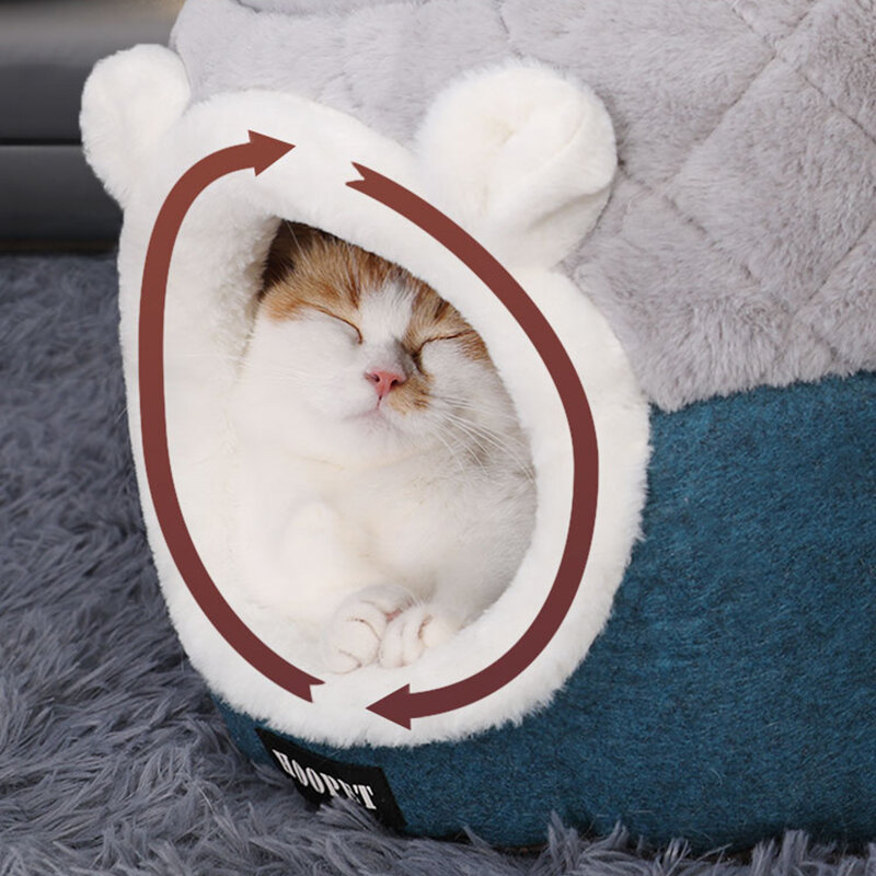 Rumah Tempat Tidur Kucing Hoppet Lembut Mewah Bantal Kandang Anjing Kecil Sarang Kucing Musim Dingin Tidur Hangat Tempat Tidur Anjing Peliharaan Persediaan Alas Hewan Peliharaan