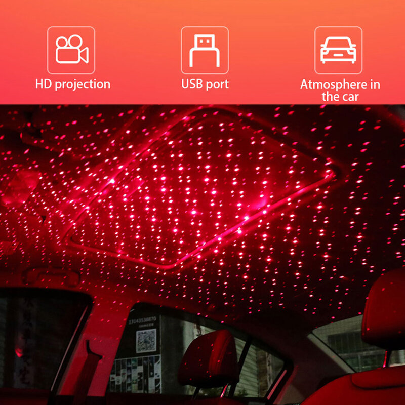 Luz de projeção romântica 5v usb para teto de carro, luz noturna portátil com luz led ajustável, atmosfera galaxy, luz interior, decoração