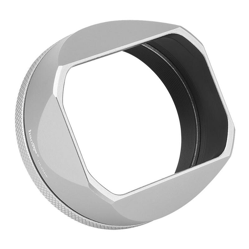 Haoge capuz de lente de metal quadrado com anel adaptador de 49mm para câmera fujifilm fuji x100v prata
