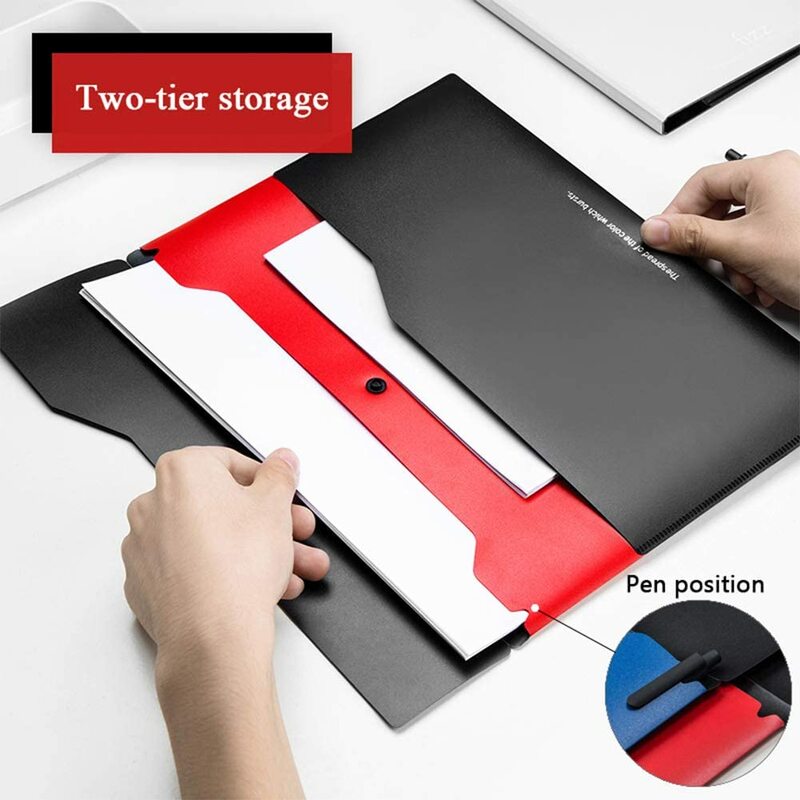 A4 File Envelope Folder Double-Layer Plastic Clip with Snap Fastener Ploy Document File Organizer for School/Home/Office