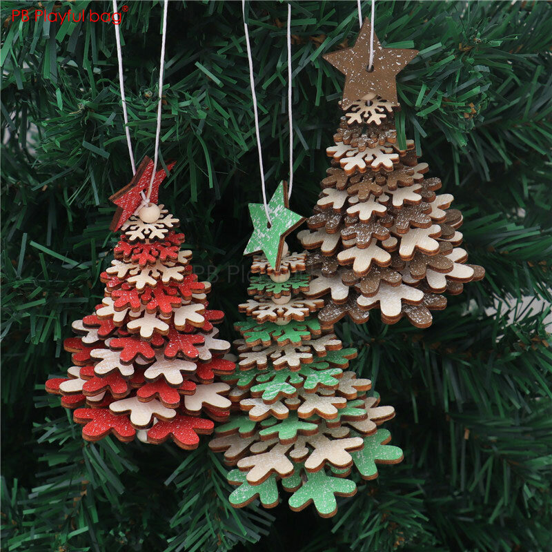 Spielerische tasche Weihnachten Holz kreative schneeflocke & star Tridimensional kleine anhänger Kinder spielzeug Weihnachten Baum dekoration AA25