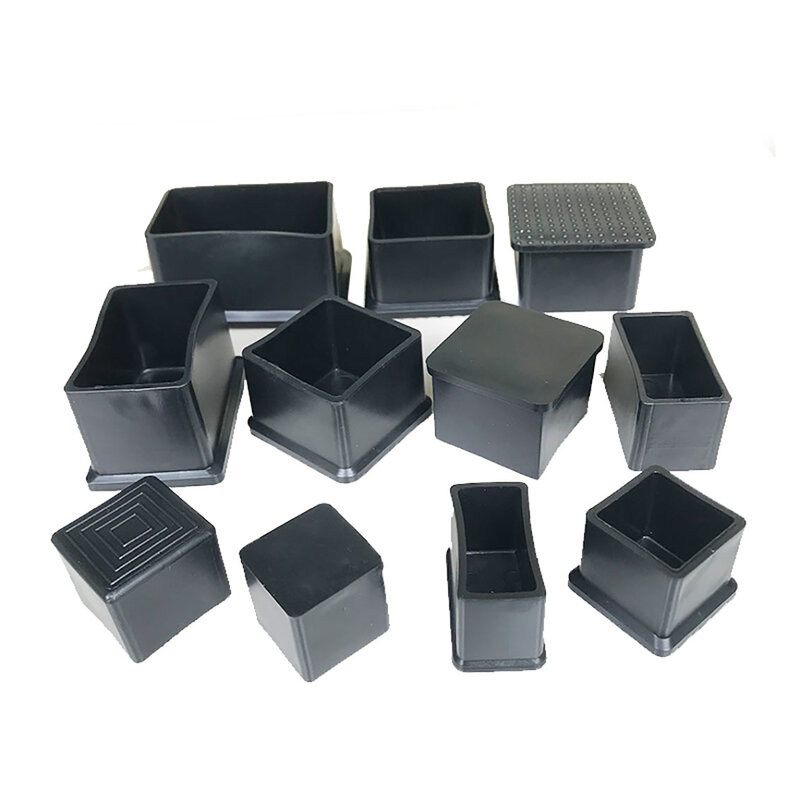 Black Square PVC Soft Rubber Table Chair Leg Tips Caps Non-slip Floor Rubber Feet Pads Floor Protector Furniture Accessories