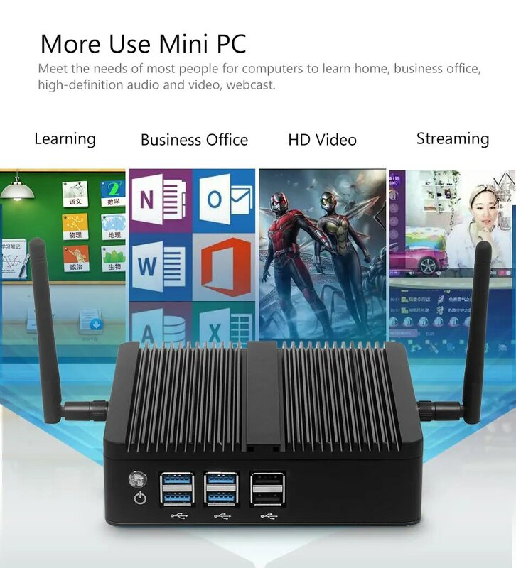 Tolibek HTPC Mini PC Sin ventilador, Windows 10, Intel Core i3, 5005U, i5, 4200U, Celeron 2955U, DDR3L, WiFi, HDMI, 8 x USB, Mini ordenador de oficina