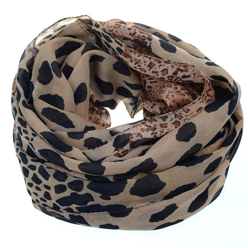 New Fashion Women Long Soft Wrap Lady Shawl Silk Chiffon Scarves Leopard Print Shawl 160cm All-match Lady Soft Scarf