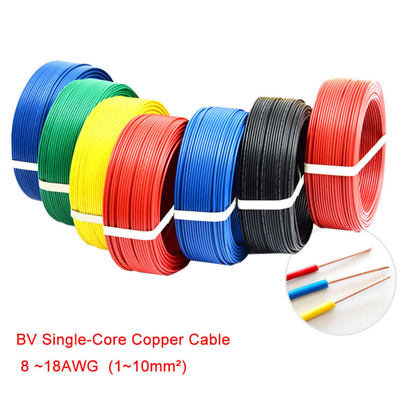 1/2/5/10m BV Copper Wire 1~10mm2 (8AWG~18AWG) Single Core Single Stranded Hard Wire PVC High 70°C Car Light Lighting LED