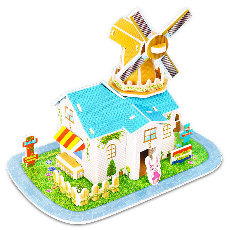 어린이용 3D 스테레오 퍼즐 만화 집 성 건물 모델, DIY 수제 조기 학습 교육 장난감, 어린이 선물