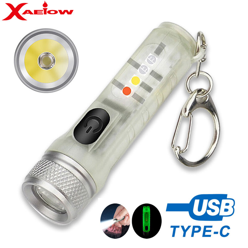 Đèn Pin Đèn Pin Mini Đèn Pin Mạnh Mẽ Đèn Pin Móc Khóa Sạc USB IP66 Chống Thấm Nước Loại C Đèn Pin Siêu Sáng