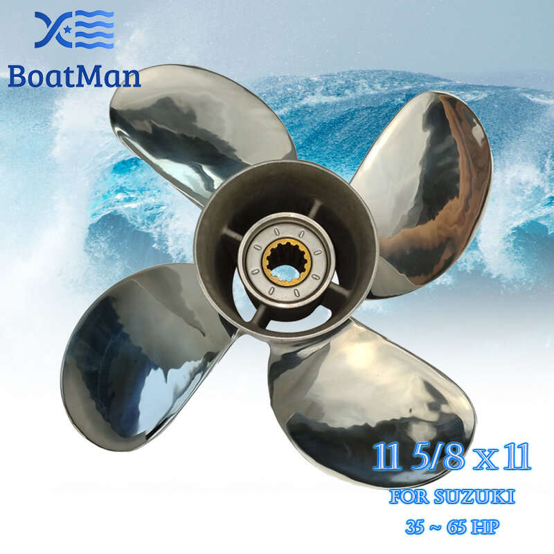 Outboard Propeller 11 5/8x11 For Suzuki Engine 35-65 HP Stainless Steel 13 Tooth splines Outlet Boat Parts 4 Blade