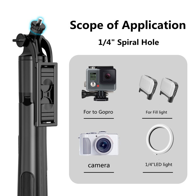 FANGTUOSI 158Cm Monopod Lipat Stik Selfie Bluetooth Besar dengan Lampu Fill untuk Selfie Kamera Aksi Gopro Ponsel Pintar