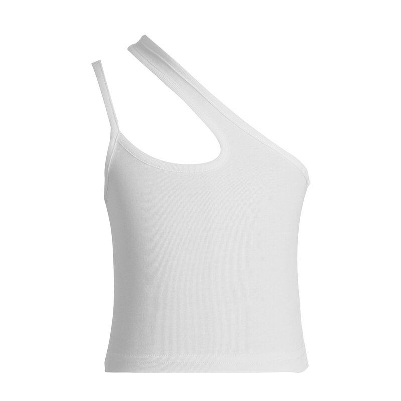 Rompi Crop Strap Bahu Miring Asimetris Warna Murni Melar untuk Anak Perempuan Atasan Menari Olahraga Sejuk Lembut Pakaian Kasual