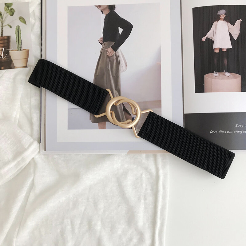 Fashion Ikat Pinggang Elastis untuk Wanita Mantel Solid Stretch Sabuk Lebar Perhiasan untuk Gaun Light Emas Alloy Gesper Putih Cummerbunds