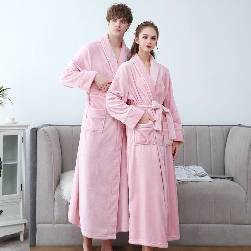 Grande taille 3XL hommes Robe d'hiver en flanelle douce Kimono Robe amoureux Ultra Large Long peignoir vêtements de nuit épais chaud femmes vêtements de nuit