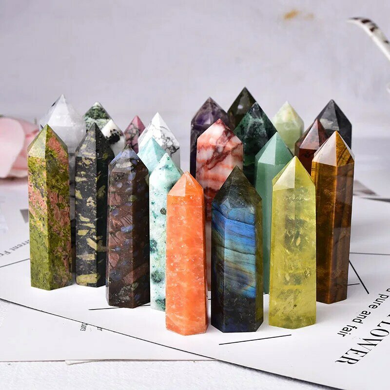 1pc pedras naturais ponto de cristal 36 cor torre ametista rosa quartzo pedra cura energia minério mineral obelisco casa ornamentos