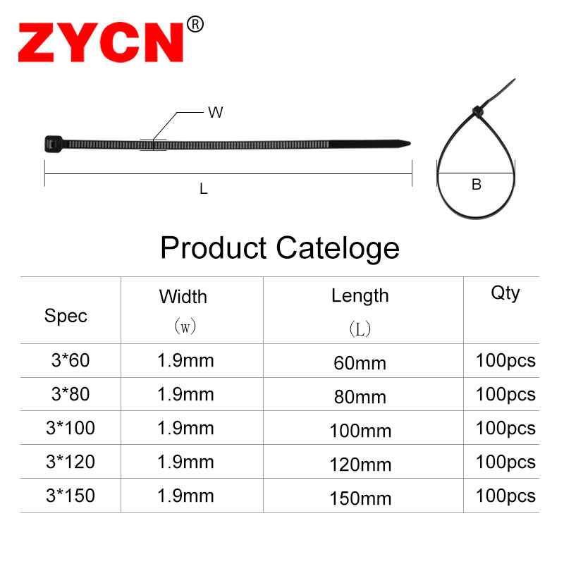 500pcs Self-Locking Nylon Cable Ties Set Width 1.9 x60/80/100/120/150mm Plastic Zip Loop Wire Wrap 2.5*250 4.5*300 Fixed Binding